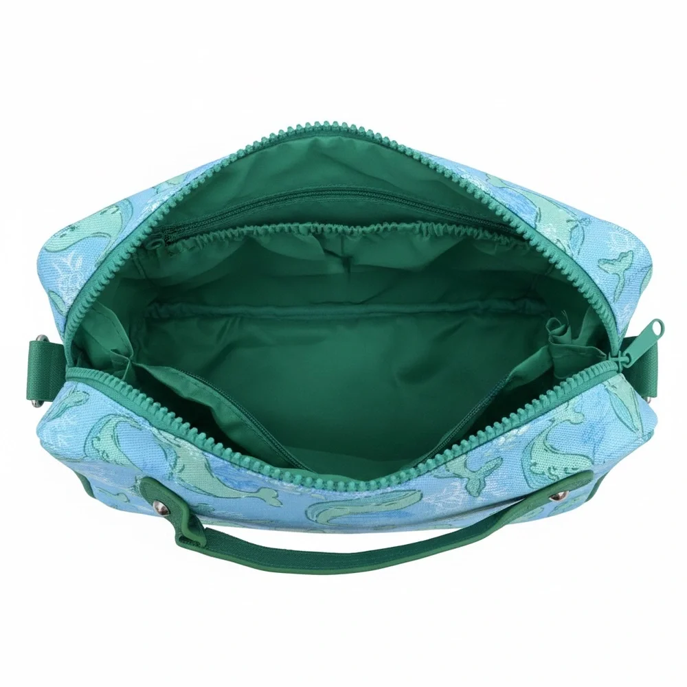 Simply Southern Whale Cosmo Bag Lay Flat Cosmetic Makeup Case Blue Green Travel
